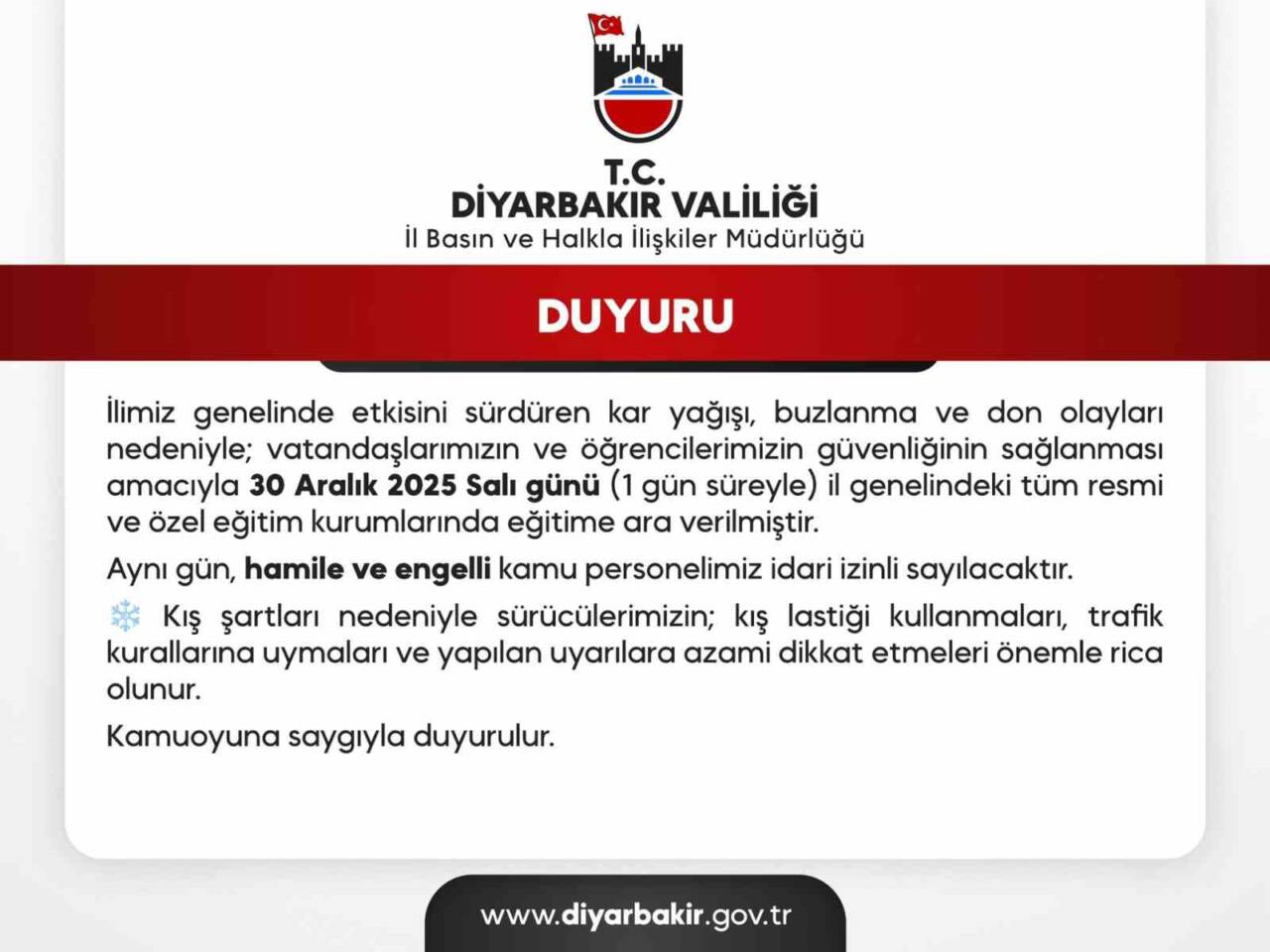 Diyarbakır’da okullar yarın da tatil edildi