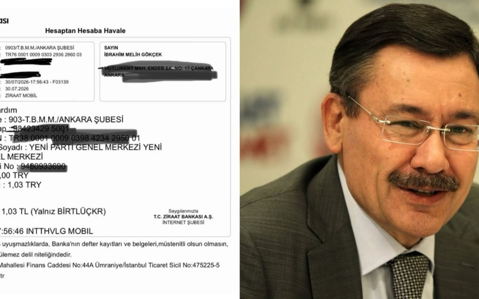 Yeni Parti'den Melih Gökçek'in bağışına veto: 1,03 TL iade edildi